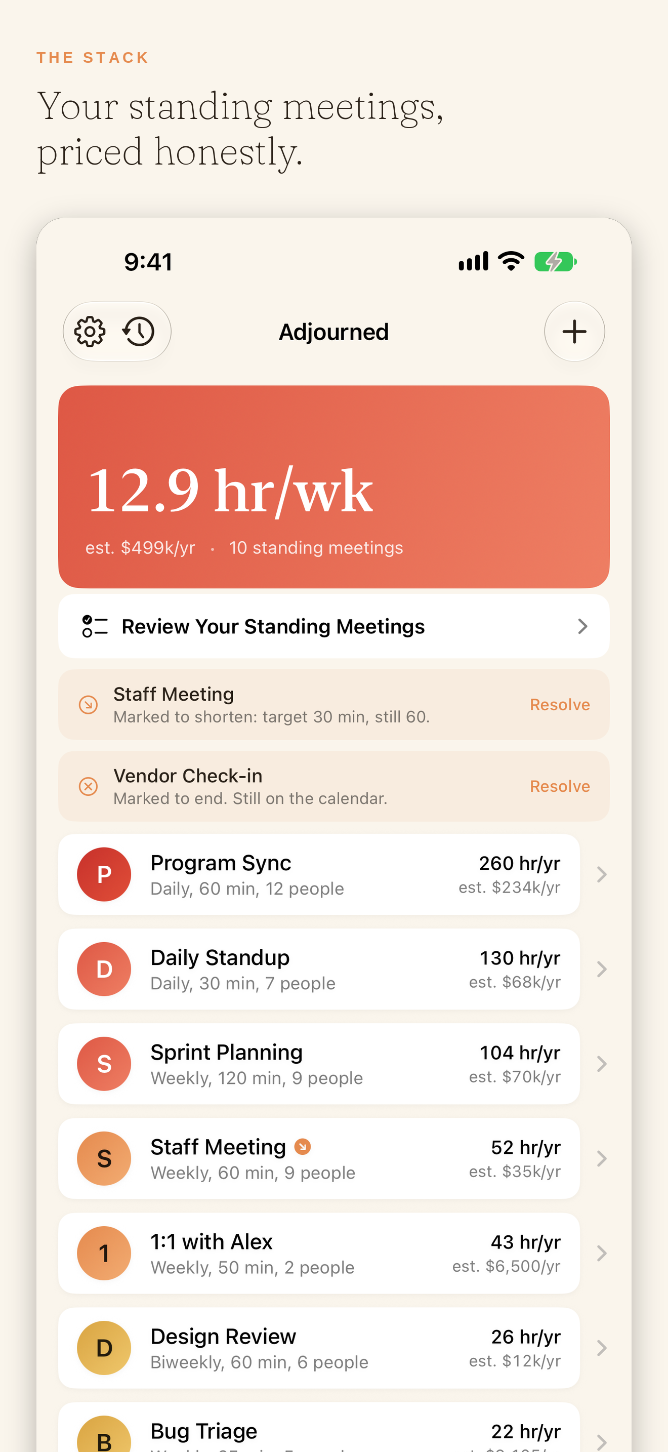 The stack: every standing meeting, priced